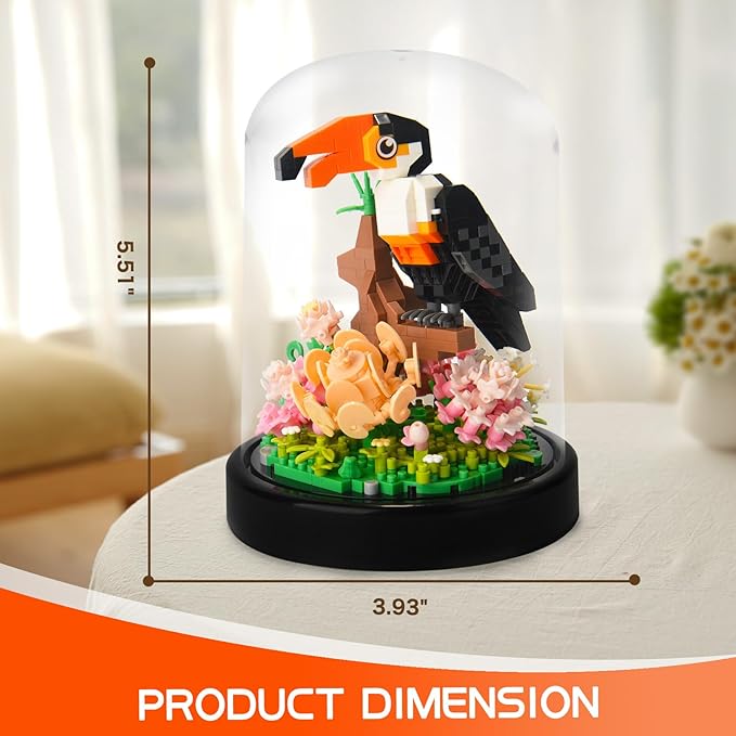 Topdear Flower Parrot Bouquet Building Set with LED String Light and Dust Cover, 660 Pcs Animals Mini Bricks Building Blocks Toy for Kids, Adults, Gift for Mother's Day, Christmas(Black)