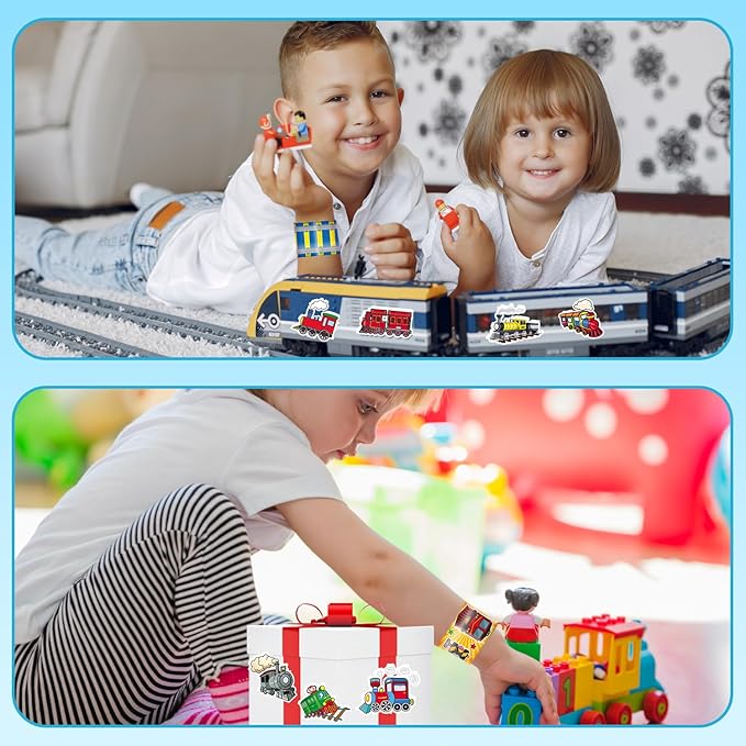 74 PCS Train Party Favors, 24 PCS Train Slap Bracelets 50 PCS Train Stickers Train Birthday Party Decorations Supplies Gifts for Kids Classroom Rewards