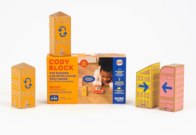 Cody Block Repeat Expansion Set, Educational Wooden Building Blocks and Car STEM Toys for Preschool Kids Ages 3+