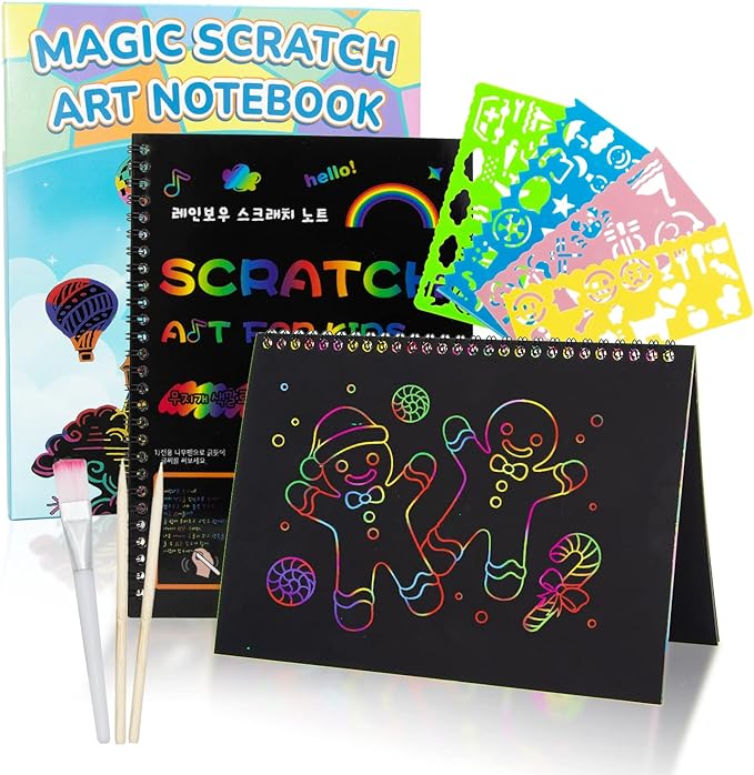 Smasiagon Scratch Paper Art-Crafts Kits for Kids, 2 Pack Scratch Off Notebooks Magic DIY Art Supplies Toys for 3-12 Years Old Girls Boys, Gifts for Birthday Halloween Christmas Party Favors Games