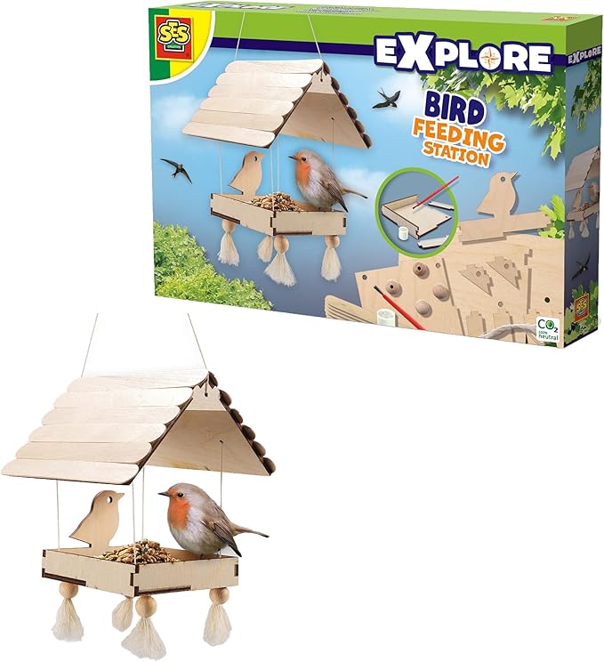 SES Creative: Bird Feeding Station - DIY Wooden Build & Decorate Kit, Hanging Bird Feeder, Easy Construction, Arts & Craft Activity Set, Kids Ages 5+