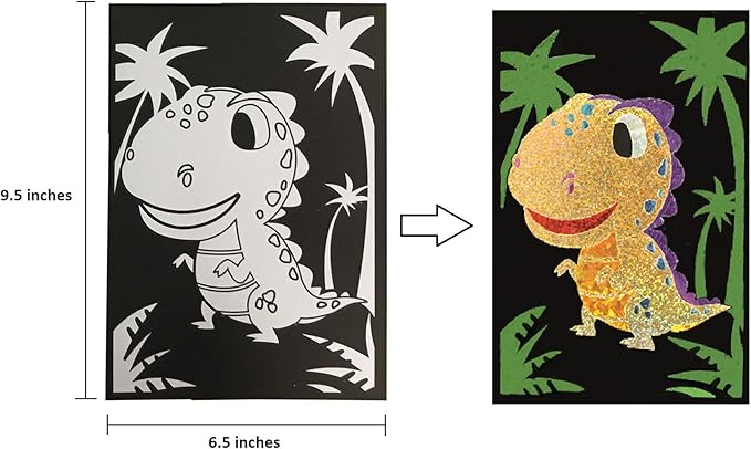 VHALE Foil Art Craft Kit 6 Pack Sticker Picture (9.5 x 6.5 inch), 48 Foil Sheets and 6 Skewers, Peel and Paste Sparkly Foil Art, Classroom Arts and Crafts, Great Travel Toys, Kids Party Favors