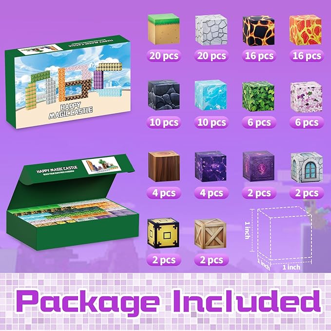 Magnetic Blocks-120 PCS 1 inch Build Happy Castle Magnetic Tiles,Magnet Building Cube Game for Kids Age 3 4 5 6 7 8 9 10, Magnet Tile Toy for Halloween STEM Sensory Toys for Girl Boys