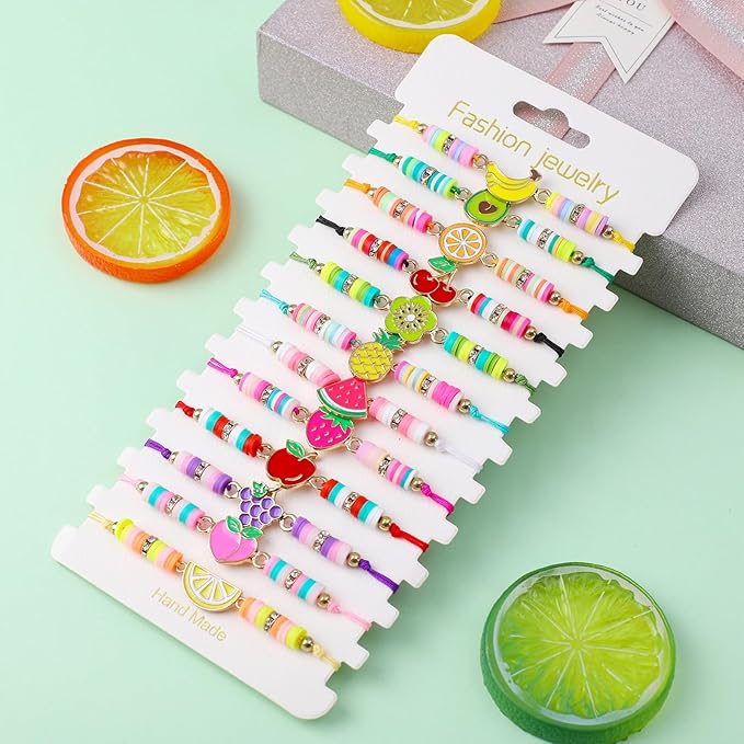 12 Pcs Kids Bracelet for Girls Toddler Jewelry Fruits Summer Princess Party Favors Friendship Bracelets Adjustable Pretend Play Luau Goodie Bag Classroom Reward