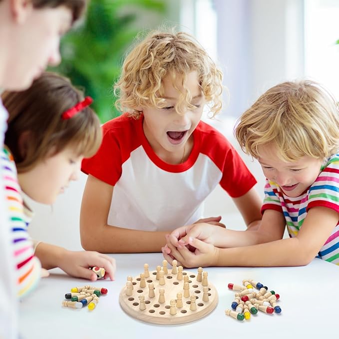 Wooden Memory Chess Matching Game: Large Family Board Games for Kids and Adults, Montessori Preschool Learning Educational Toy for Toddler 3 4 5 6 7 8+ Year Old, Birthday Gift for Boy Girl