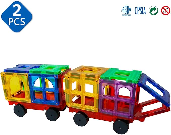 MAGBLOCK 2 Piece Car Set Suitable for Magnetic Blocks Tiles, Expand and Enrich Your Magnet Tiles STEM Educational Toys