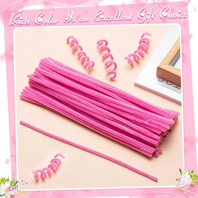 Peryiter 500 Pieces Pipe Cleaners Chenille Stems 12 Inch Craft Supplies Bulk for DIY Art and Craft Projects Creative Gift Wrapping Party Decorations(Pink,12 Inch)