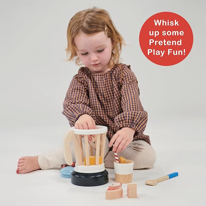 Mentari Toys - Smoothie Maker - 12pc Wooden Blender Play Set with Fruit, Cup, Straw & Spoon - Pretend Play Kitchen Toy for Toddlers - Encourages Creativity, Fine Motor Skills & Healthy Eating - Age 3+