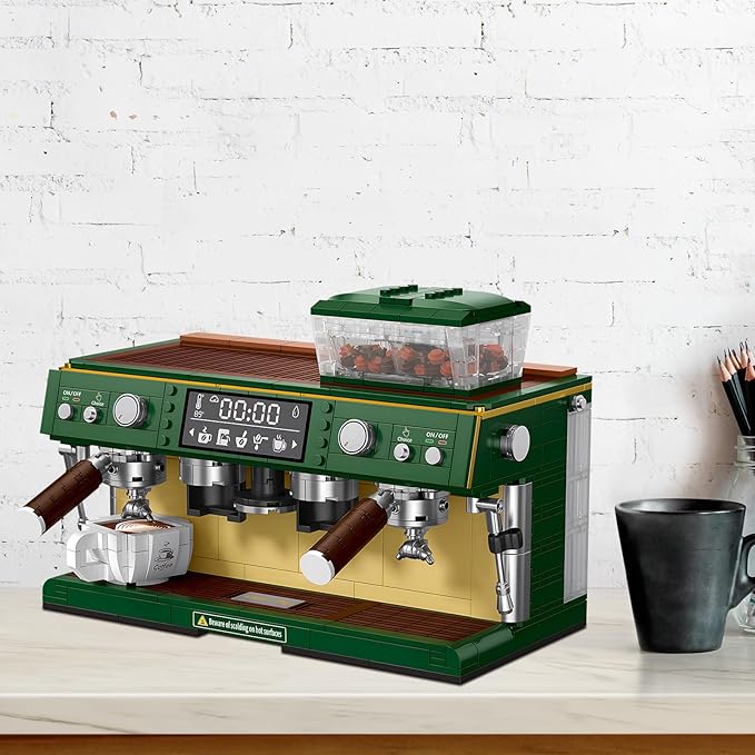 Espresso Double-Head Coffee Maker Model Micro Bricks Building Blocks Set Unique Gifts for Coffee Lover Kids Adults 928 Pieces