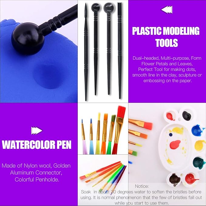Swpeet 24Pcs Modeling Clay Sculpting Tools Kits, Painting Brush, Dual-Ended Design Pottery Tools, Ball Stylus Tool, Plastic Ball Rod Stylus Modeling Tools, Clay Roller, Clay Scarper for Modeling Clay