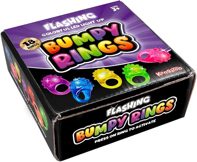 Kangaroo 18-Pack LED Light Up Rings | Neon Glow Rings for Kids & Adults | Party Favors for Birthday, Glow Parties & More