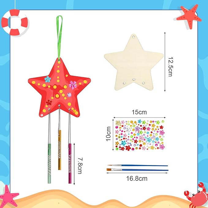 Fennoral 9 Pack Star Wind Chime Kit for Kids Make Your Own Starfish Wind Chimes for Girls Boys Ornaments DIY Coloring for Summr Art Project Party Decoration Birthday Gift