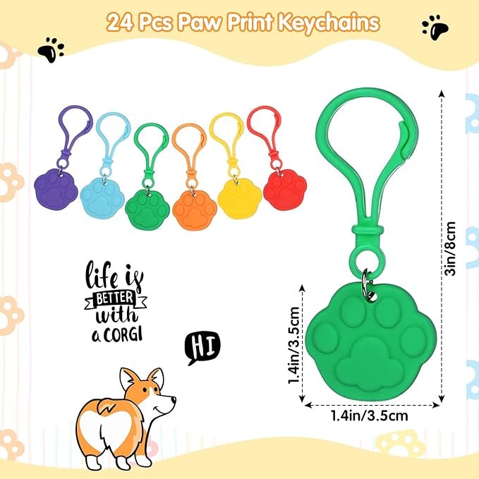 Skylety 72 Pcs Paw Print Party Favor Set, Rubber Bracelets Stamps Paw Print Acrylic Lobster Keychain Paw Dog Birthday Party Favors Supplies, Gift Bag Stuffer for Kids