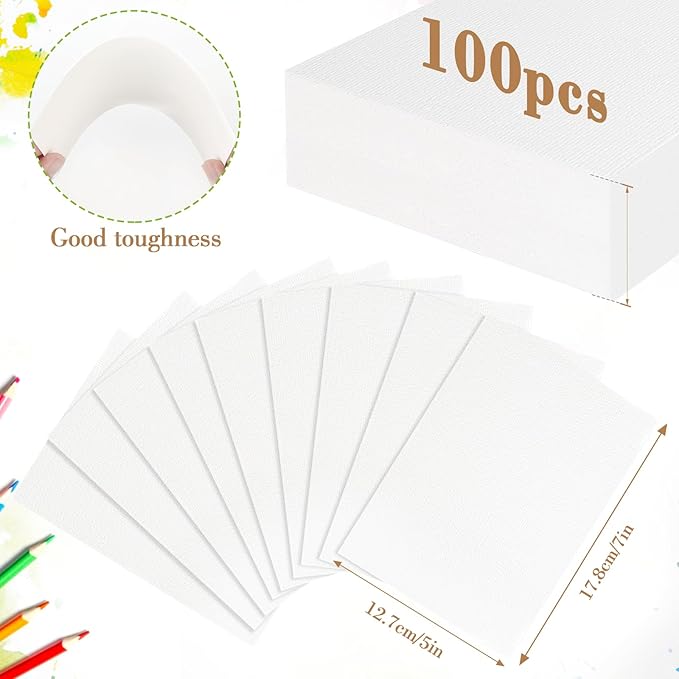 100PCS 5x7 Watercolor Paper Bulk, 140lb/300g Cold Press Thick Water Color Paper Pad for Kid Child Adult, White Art Paper for Drawing Painting Markers Gouache, Textured Cotton Paper Sheets
