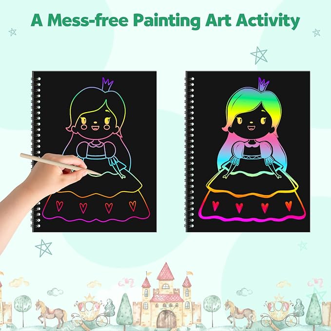 ZMLM Scratch Paper Art Craft Gift: 2 Pack Rainbow Scratch Set Easter Basket Stuffers for Kids Ages 4-8 Drawing Coloring Craft Black Magic Art Supplies Kits for Girls Boys Birthday Party Games Toys
