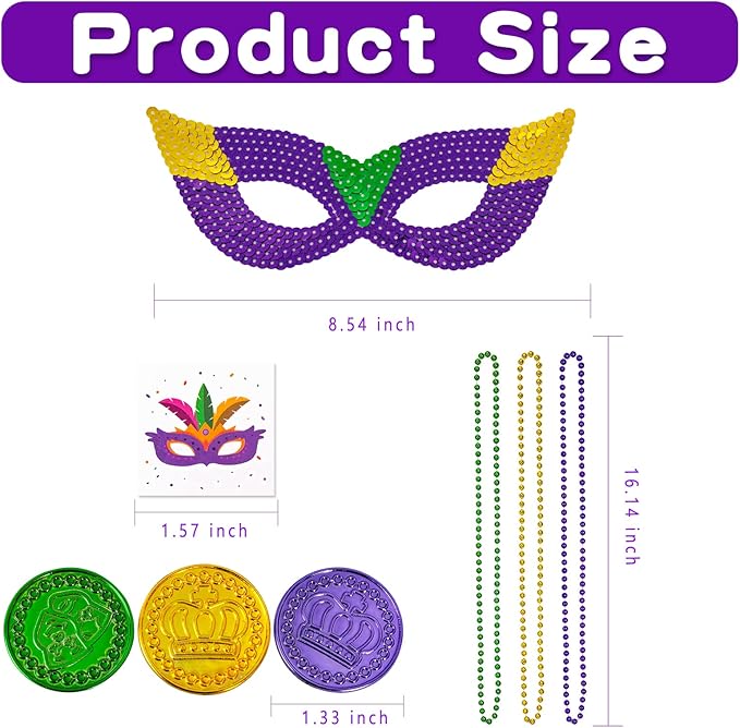 MGparty 168 PCS Mardi Gras Accessories - Masks Beads Necklaces Coins Tattoos Carnival Parade Masquerade Party Decorations Supplies