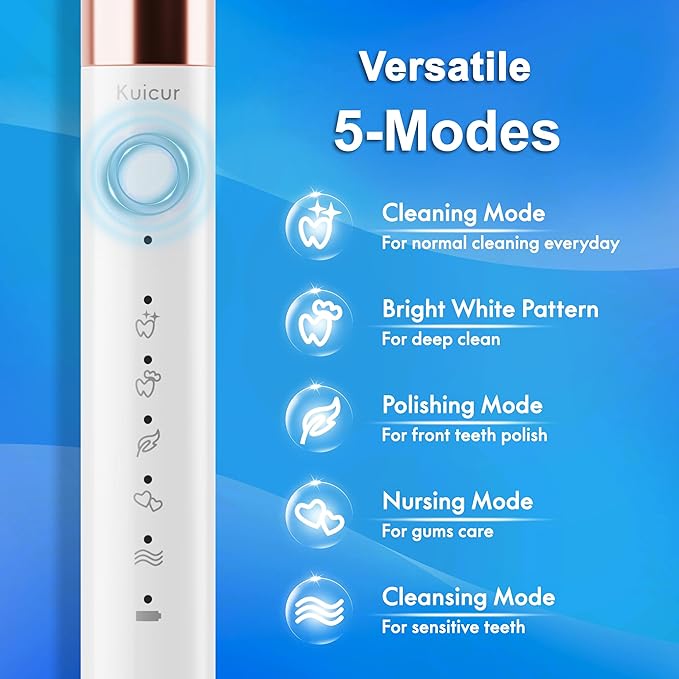 Electric Toothbrush, 10 Brush Heads & Travel Case, 42,000 VPM Electric Motor & Wireless Charging, 5 Modes with Smart Timer, Ultra Whitening Toothbrush for Adults and Kids