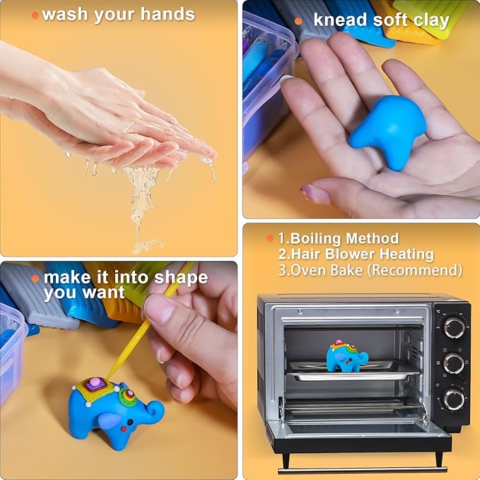 Polymer Clay,Ixiaoyoo Oven Bake Modeling Clay for Kids, DIY Starter Kits Model Clay, Non-Toxic, Non-Sticky,with Sculpting Tools, Ideal for Children and Artists