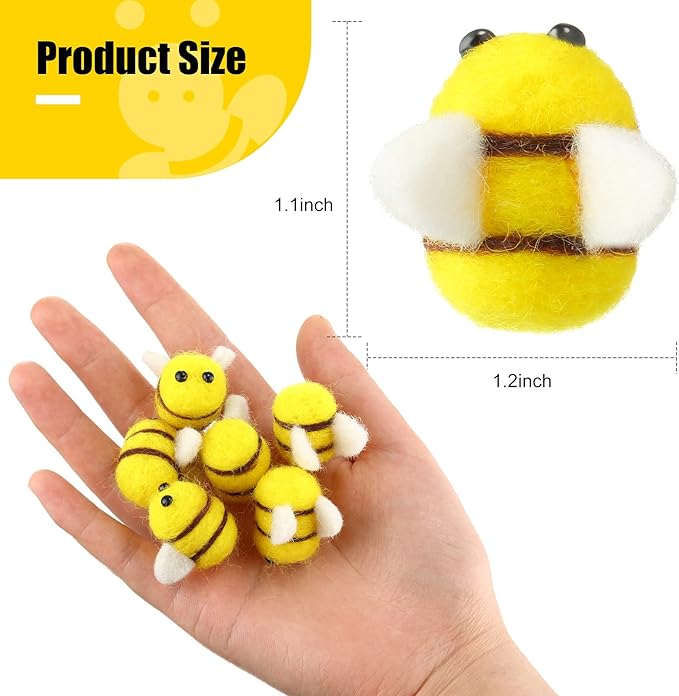 Skylety Wool Felt Bees Mini Crafts Cute Plush Toy Crafts Honey Bee for Crafts DIY Baby Shower Gender Reveal Gift Bee Themed Party Favors Jewelry Accessory Tiered Tray Decoration (30 Pieces)