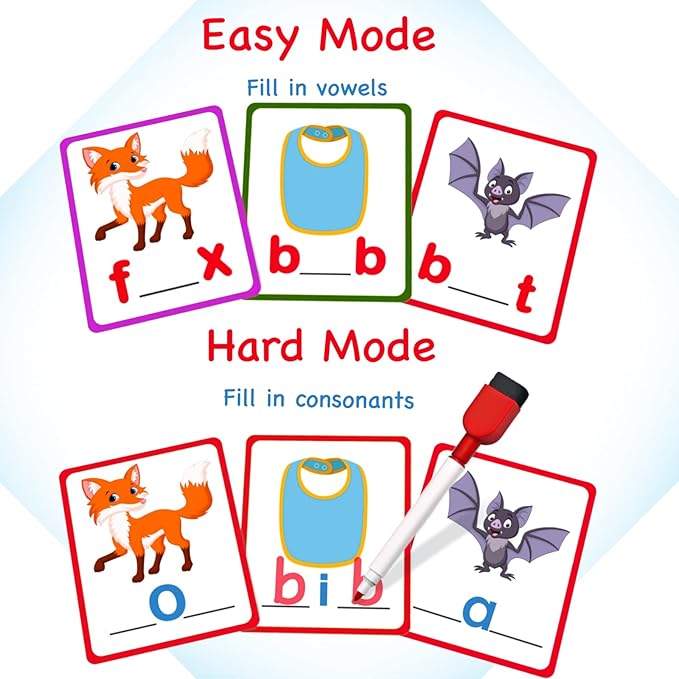 100 Short Vowel Spelling Flashcards, Handwriting Cards Learn to Write CVC Sight Words CVC Words Games for Kindergarten Learning Activities, Montessori Educational Toy Gift for Kids 3 4 5 6 Years Old