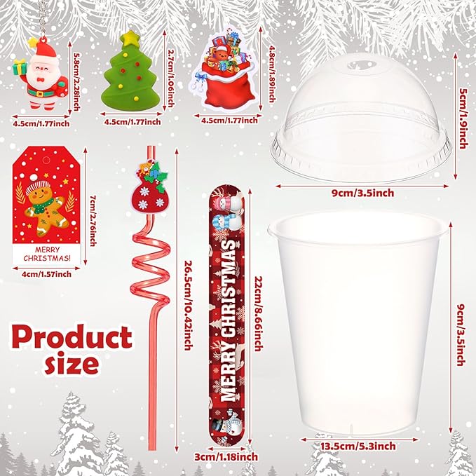 Shappy 160 Pcs Christmas Party Favors Prizes Gift Bulk, Assortment Toys Plastic Cups with Lids Mini Christmas Squeeze Slap Bracelets Straws Sticker Gift Tags and Keychains Xmas Goodie Bags for Kids
