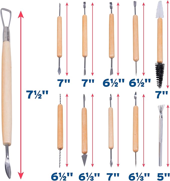 Pottery Tool Kit -21 Tip Double Sided, 11-Piece Tool Beginner's Clay Sculpting Set, Clay, Wood Carving, Ceramic Art Project Accessory for School, Classrooms, Kids/Adults, Birthday Gift, Craft Activity