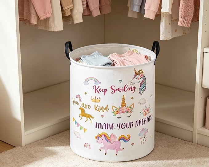 Essme Kids Laundry Basket,Unicorn Hamper Collapsible Waterproof Storage Bin for Girls,Gift Baskets(Color Unicorn)