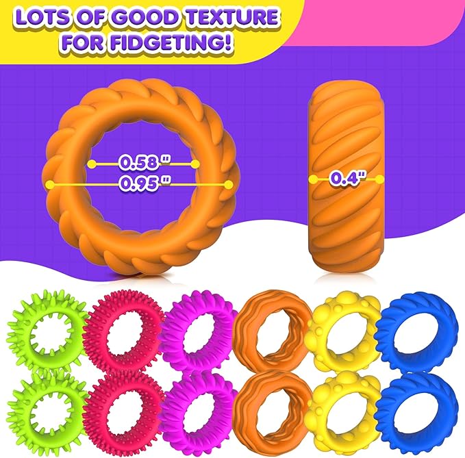 Fidget Toys Sensory Rings for Kids: Quiet Textured Ring 18 Pack - Sensory Toys for Kids with Autism - Calming Corner Bulk Fidgets for Classroom Prize - Party Favors Goodie Bag Fillers