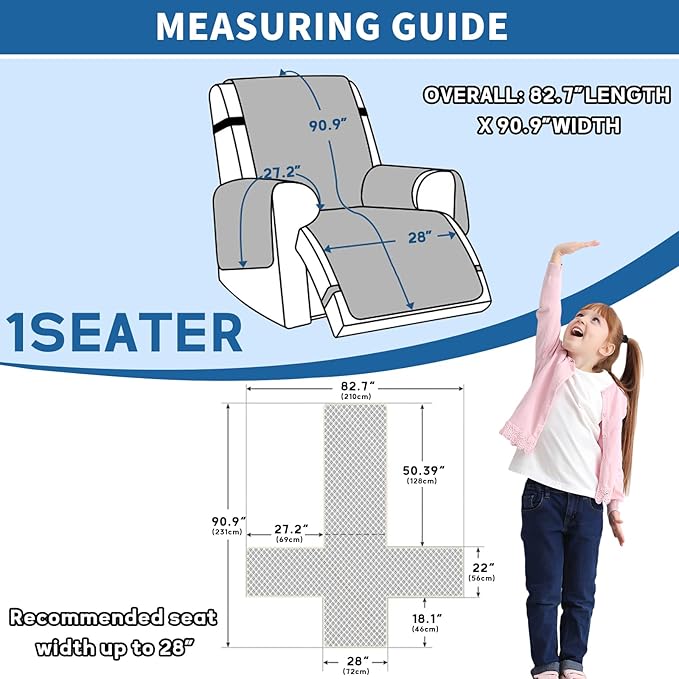 XINEAGE 100% Waterproof Recliner Cover, Non Slip Recliner Chair Cover with Elastic Band, Washable Recliner Slipcover with Storage Pockets for Kids, Pets (Coffee, 28")