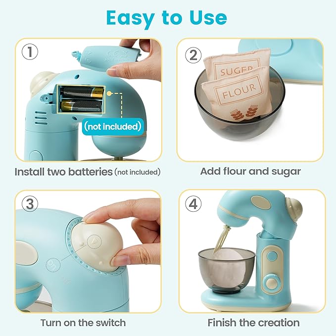 ROBOTIME Pretend Play Kitchen Appliances Toy, Toy Food for Kids Mixer Toy with Realistic Light and Sounds, Play Kitchen Accessories Set for Kids Ages 3+, Pretend Kitchen Toys for Boys and Girls