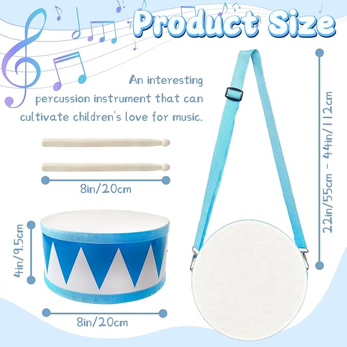 Kids Drum Set,8 Inch Wooden Drum Toys,Educational Baby Drum Toys with an Adjustable Strap and 2 Drumsticks,Sensory Musical Instrument Drum for Toddler,Kids,Boys & Girls