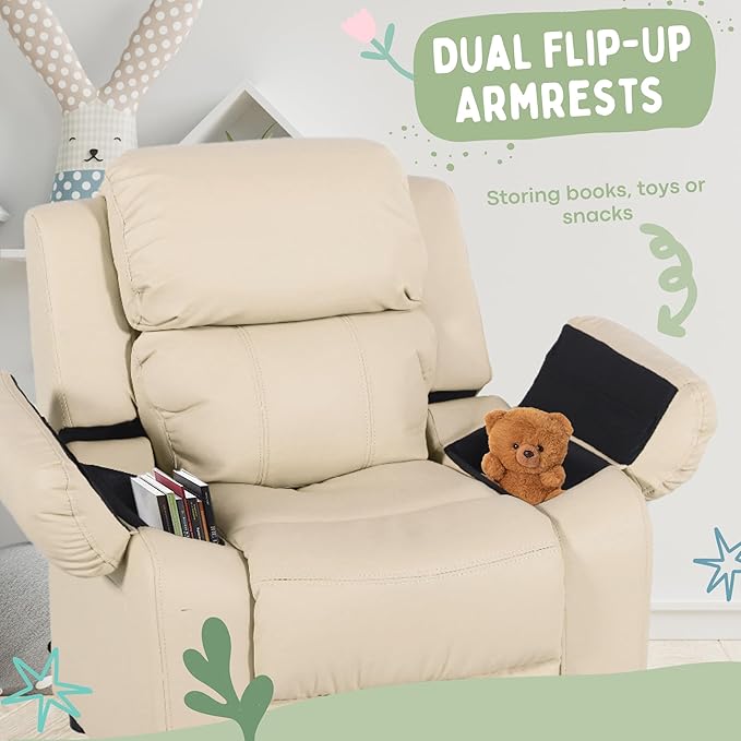 JC Home Macaron Kids Reclining Chair Leather Recliner Sofa Toddler Youth Children Child Ages 2-8