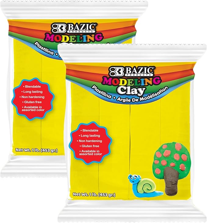BAZIC Modeling Clay Yellow Color 1 LB, Modeling Dough Art Craft Non Toxic Gift for Artist Kids, Bulk for Classroom, 2-Pack