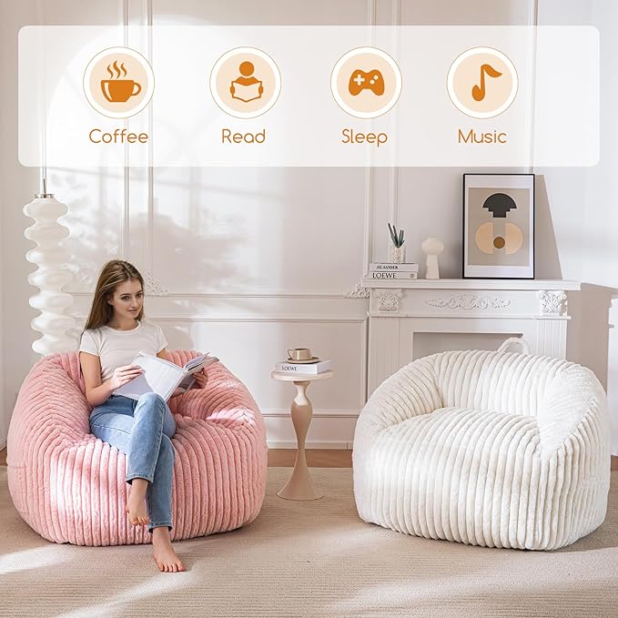 BYBYME Giant Bean Bag Chair for Adults and Kids, Large Comfy Cozy Beanbag, Floor Sofa for Teens, Living Room, Gaming, Reading