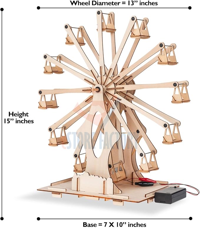 Wooden Ferris Wheel - DIY 3D Puzzle & Educational Creative Crafts Kit - STEM Projects for Kids Ages 8-12-16, Boys & Girls - Construction Toys Set - Model Building Kit for Christmas & Birthday Gifts