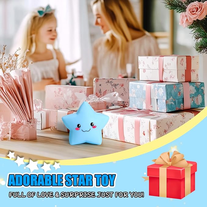 Star Squishy Toys for Kids and Adults, Smile Star Squishies Stress Balls for Stress Relief, Squeeze Toys, Sensory Fidget Toys for Classroom and School Gift , Cute Stretchy Dough Squishy Ball (Blue)