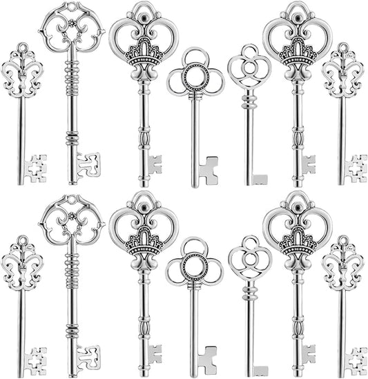 Fumete 100 Pcs Large Vintage Skeleton Key Set Charms Mixed Antique Style Brass Key Set Charms Old Fake Antique Rustic supplies for DIY Crafts Jewelry Making Necklace Party Decor Decoration