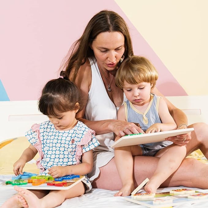 Wooden Chunky Puzzles Set - Dinosaurs, Vehicles and Pets Animals Wooden Puzzles Preschool Early Learning Toy Gift for Kids Toddlers 1-3