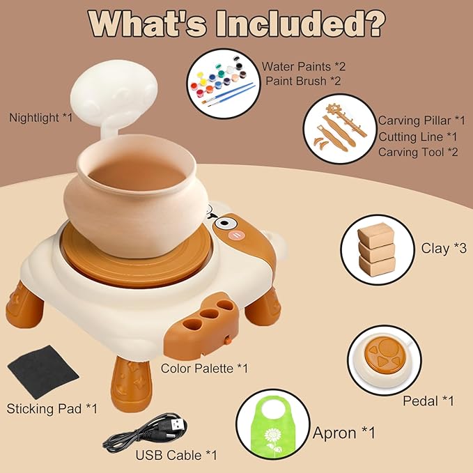 Pottery Wheel for Kids-Clay Sculpting Tools & Painting Kit,DIY Kits Clay Maker for Beginners with 3 Packs Modeling Clays,Birthday Gift for Kids Toys for Girls, Art&Crafts Kits for Kids Ages 8-12