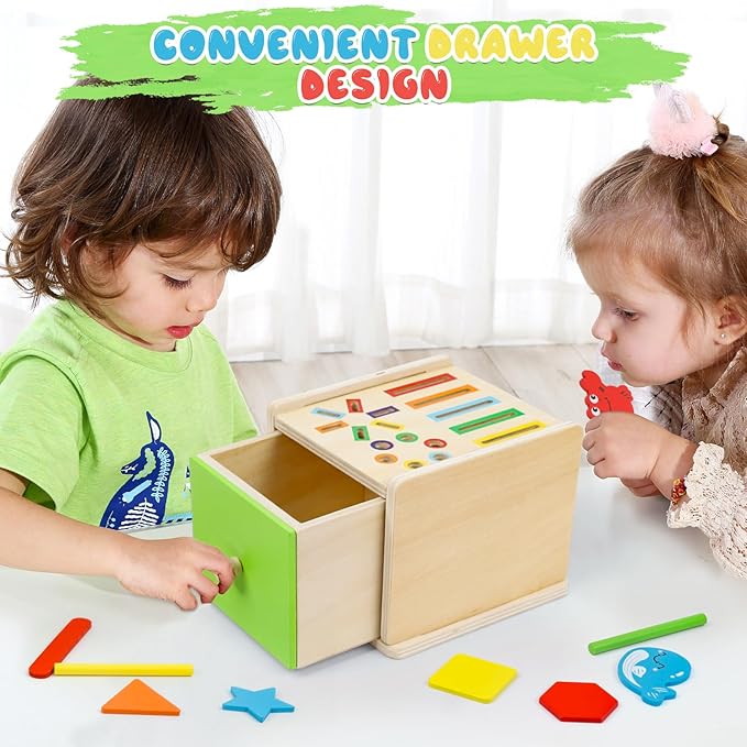 Montessori Wooden Toddler Toys for 1 Year Old, Fine Motor Skills Toys for 1-3 Year Old, 12-18 Month Baby Educational Color Shape Sorting & Animal Cognition Toy with Drawer, Birthday Gift for Girl Boy