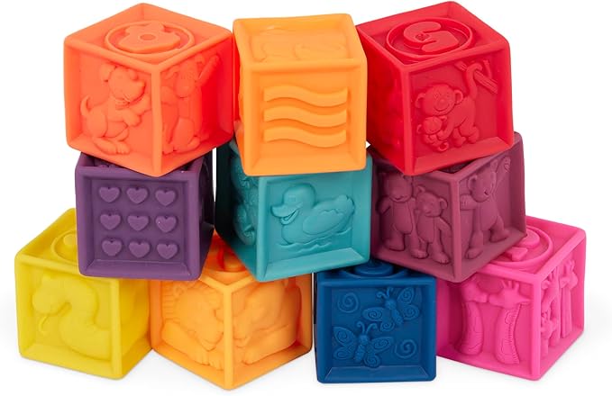 B. toys – Baby Blocks – Stacking & Building Toys For Babies – 10 Soft & Educational Blocks- Numbers, Shapes, Colors, Animals- One Two Squeeze- 6 Months +