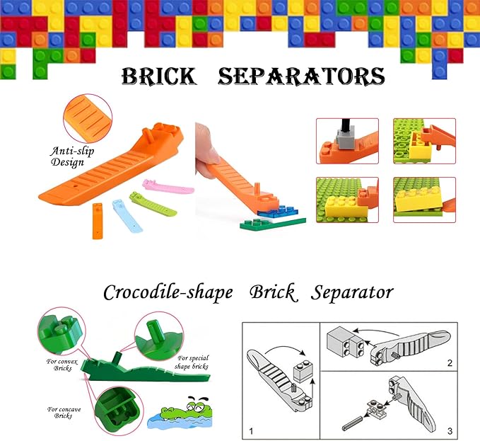 Building Blocks Tool Kit Brick Separator Tools Compatible with Lego &Technic Mini Blocks Tool Set Multi-Functional Hammer Pliers Tweezers Finger Protectors with Tin Box (Pink)