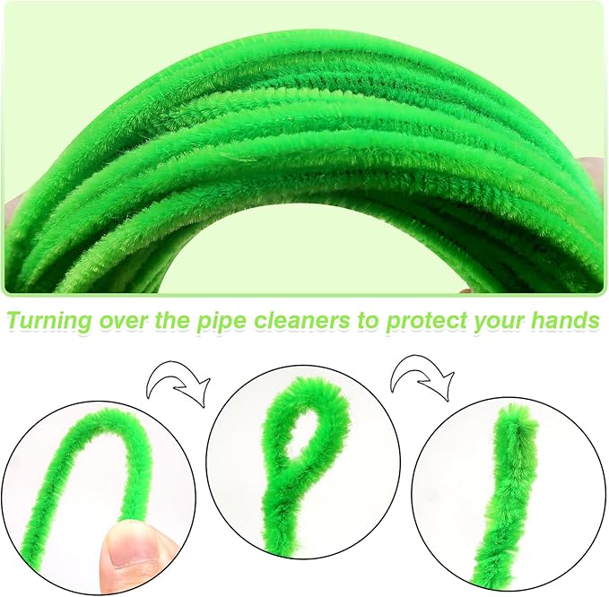 TOAOB 100pcs Pipe Cleaners Fluorescent Green Pipe Cleaners Chenille Stems 6mm x 12 Inch Fuzzy Sticks Crafts Supplies for DIY Art Crafts Decorations