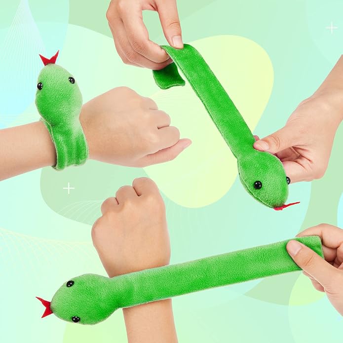 Zhanmai 8 Pieces Slap Bracelet Snake Snap Bracelets Reptile Slap Bracelets Stuffed Snap Bands Fuzzy Animal Slap Bracelet Slap on Bracelet for Kids Boys Girls Halloween Birthday Party Favors