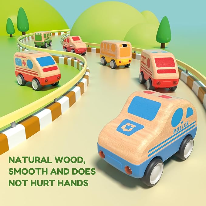 3pcs Wooden Toys Cars, Taxi, Fire Truck, City Bus, Educational Toy, Early Learning for Toddlers, Colorful Vehicles Play Set for 2 3 Year Old Boys Girls Christmas Birthday Gift