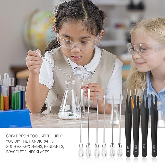 11 Pcs Resin Mold Tools Set Stirring Needle Spoon Tool Tweezers Precision Kit,Anti-Static Electronics Tweezers Set for Resin Art Crafts,Jewelry Making,DIY Silicone Epoxy Casting Resin Molds(White)