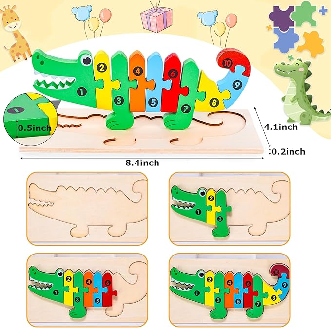 LovesTown Animal Wooden Puzzle, Jigsaw Alphabet Number Blocks, Educational Toy for Toddlers, Ideal for Gifting and Learning