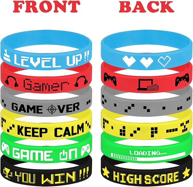 TUPARKA 60 Pieces Video Game Bracelets Rubber Wristbands Colored Silicone Wristbands Supplies for Game Party Birthday Party Party Favors, 6 Styles