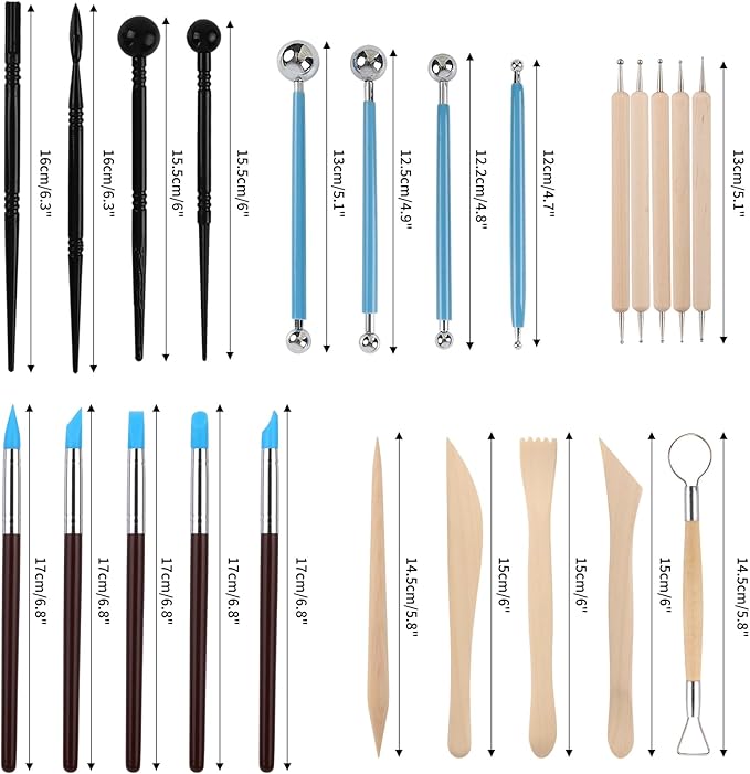 RUBFAC Polymer Clay Tools, Clay Tools Kit, 24pcs Clay Sculpting Tools Set with Stylus and Rock Painting Kit - Air Dry Clay Modeling Tools for Pottery and Sculpture