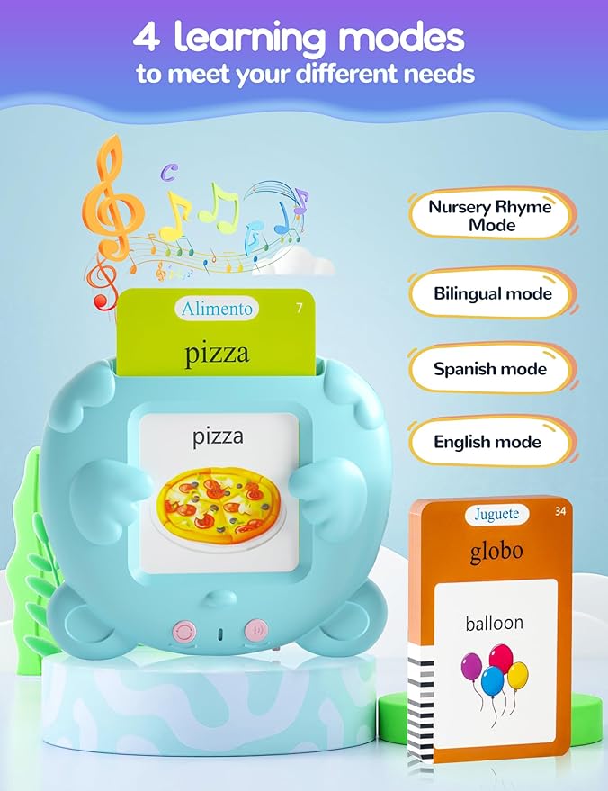 Spanish & English Talking Flash Cards for Toddlers 1-3 Years Old, 510 Sight Words Bilingual Learning Toys for Children, Autism Pocket Speech Therapy Toys, Española Vocabulary Educational Flashcards